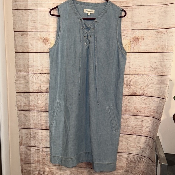 Madewell Chambroy Lace Up Neck Dress Size Medium - Picture 5 of 8